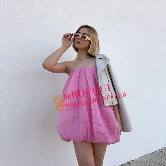 BLOGGERS FAV ZARA PINK ORGANZA BALLOON MINI DRESS - Picture 4 of 11